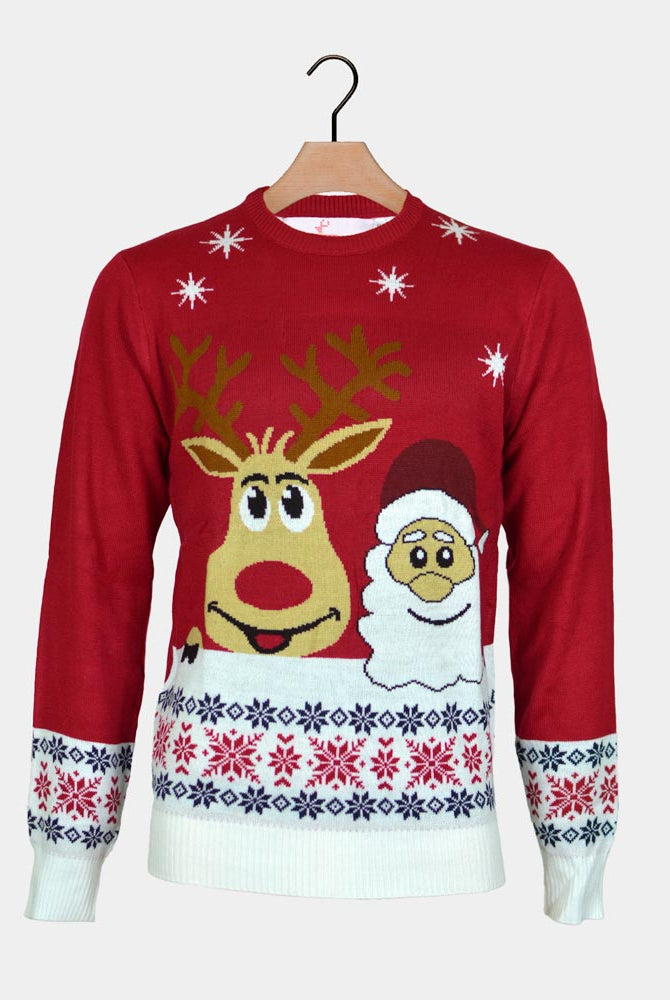 Jersey de Navidad Parejas Santa y Rudolph Sonrientes