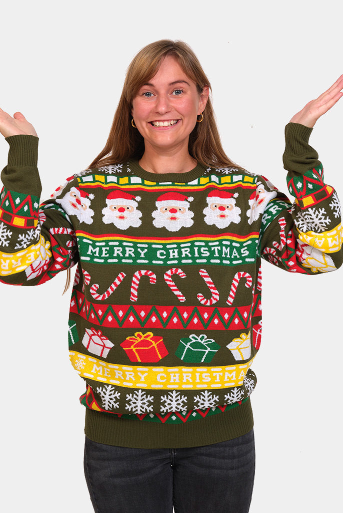 Jersey Navideño Verde con Santa y Regalos Merry Christmas Mujer
