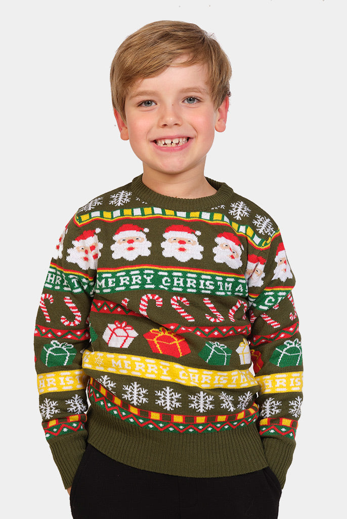 Jersey Navideño Verde con Santa y Regalos Merry Christmas Niño