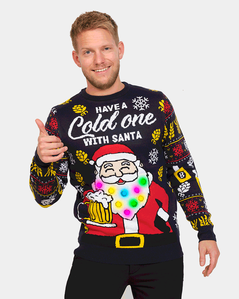 Jersey de Navidad con Luces LED para Hombre Santa con Cerveza