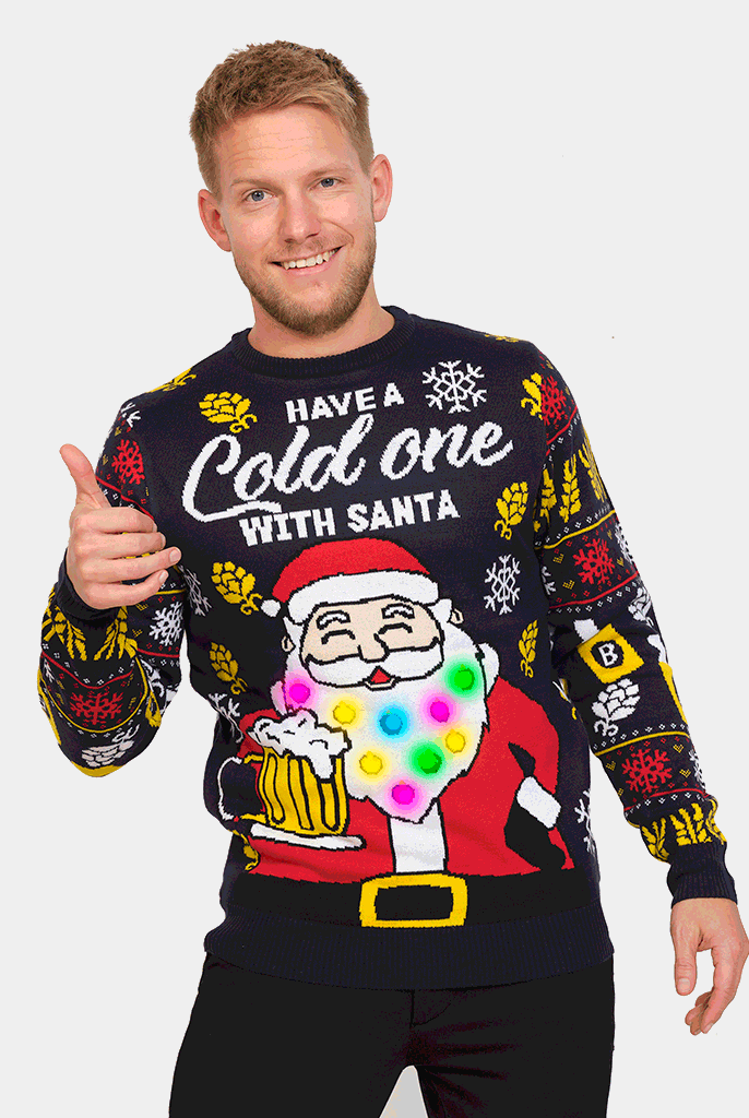 Jersey de Navidad con Luces LED para Hombre Santa con Cerveza