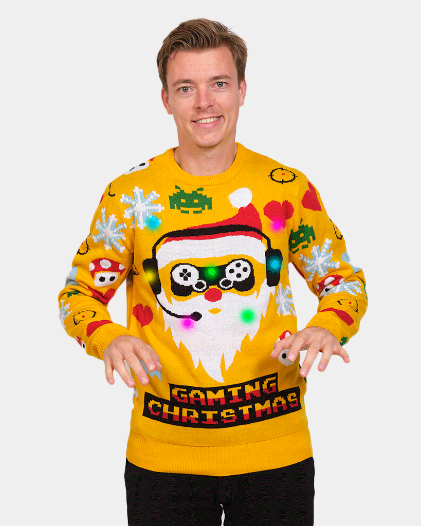Jersey Navideño con Luces LED para Familia Santa Gamer Hombre