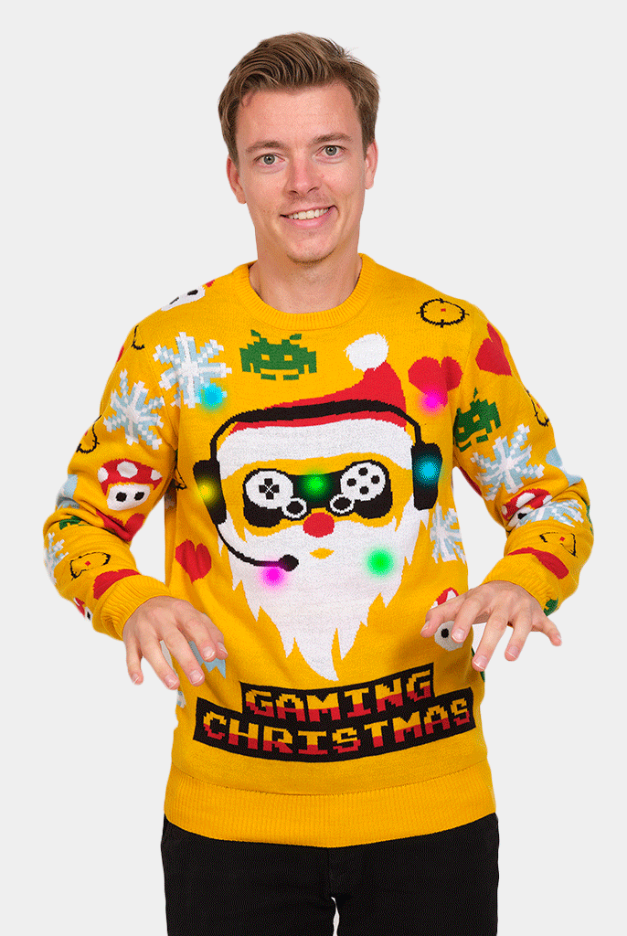 Jersey Navideño con Luces LED para Familia Santa Gamer Hombre
