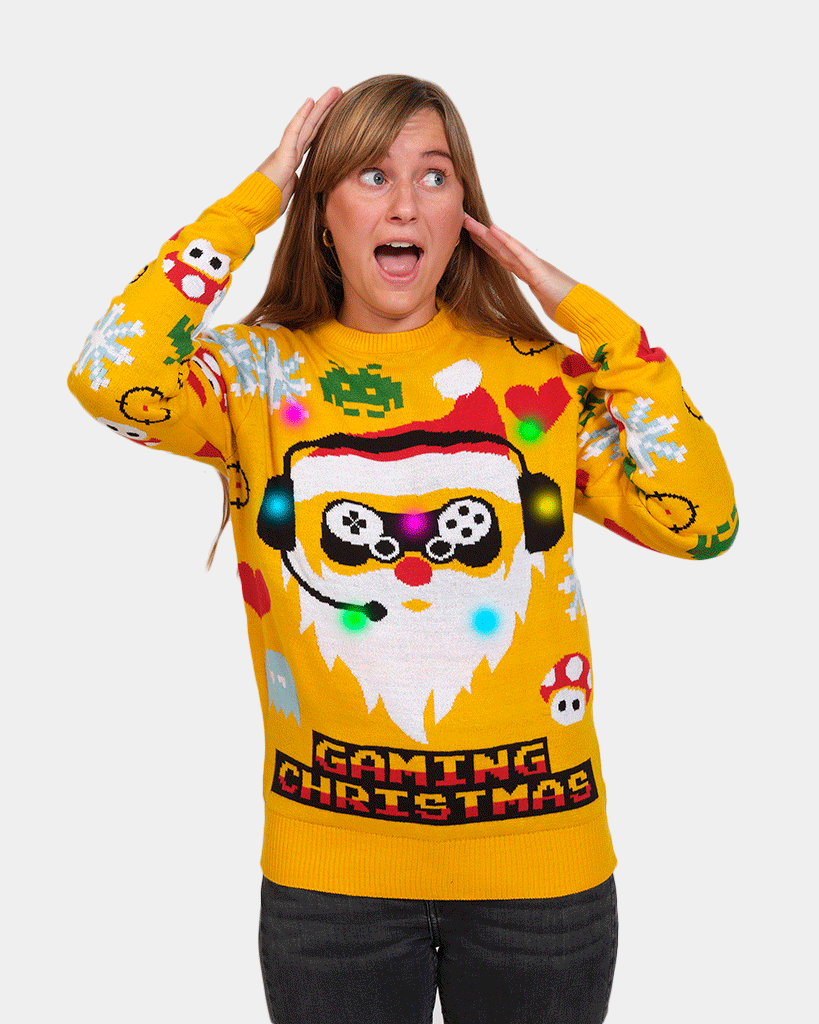 Jersey Navideño con Luces LED para Familia Santa Gamer Mujer