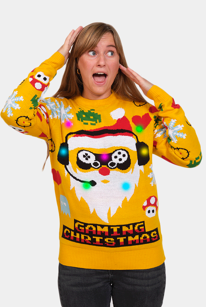 Jersey Navideño con Luces LED para Familia Santa Gamer Mujer
