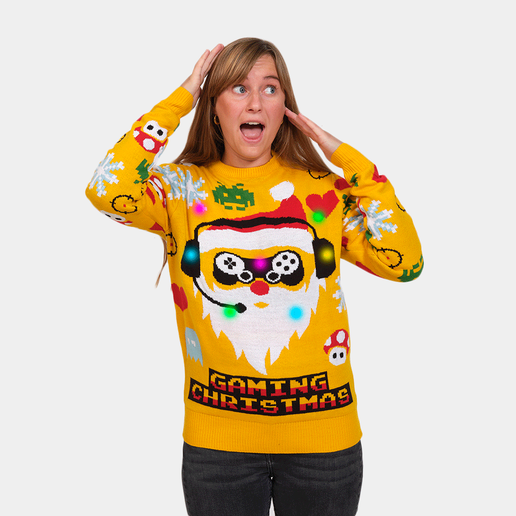 Jersey Navideño con Luces LED para Mujer Santa Gamer