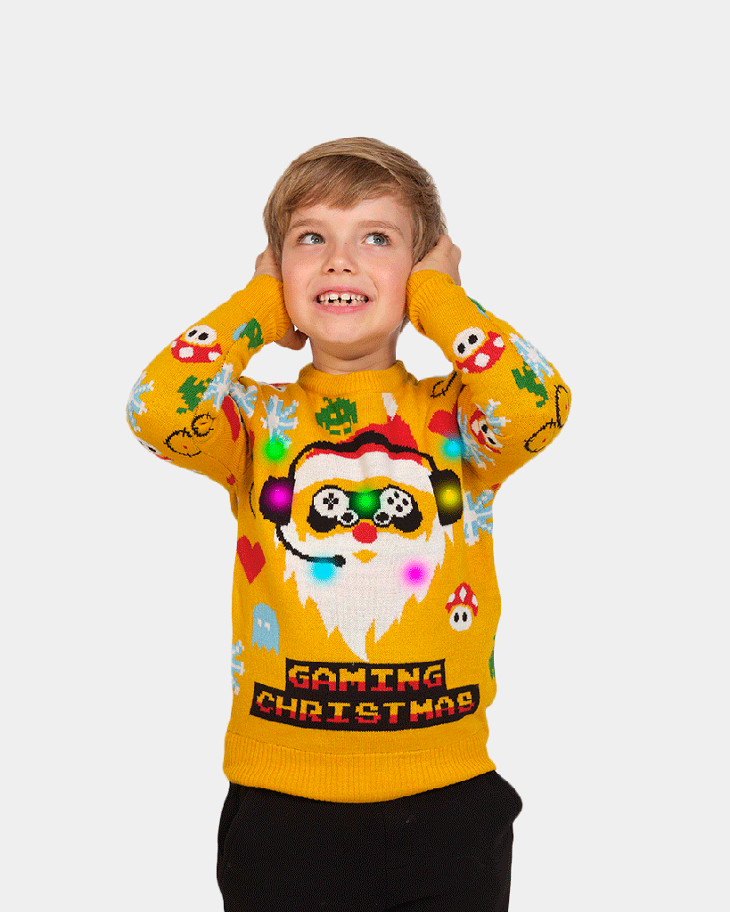 Jersey Navideño con Luces LED para Familia Santa Gamer Niños