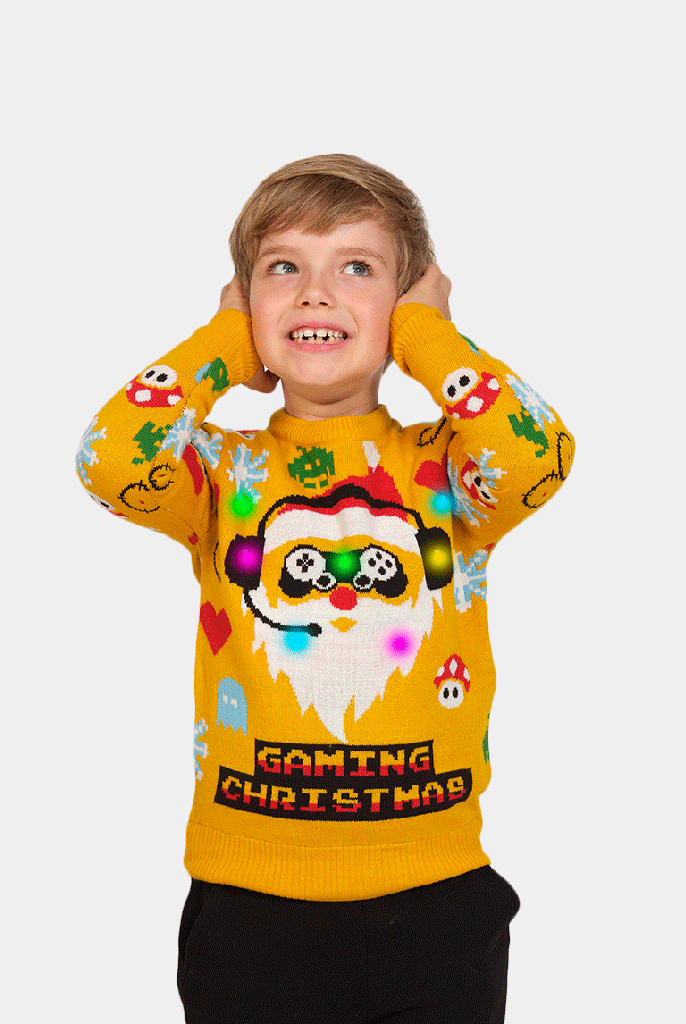 Jersey Navideño con Luces LED para Familia Santa Gamer Niños