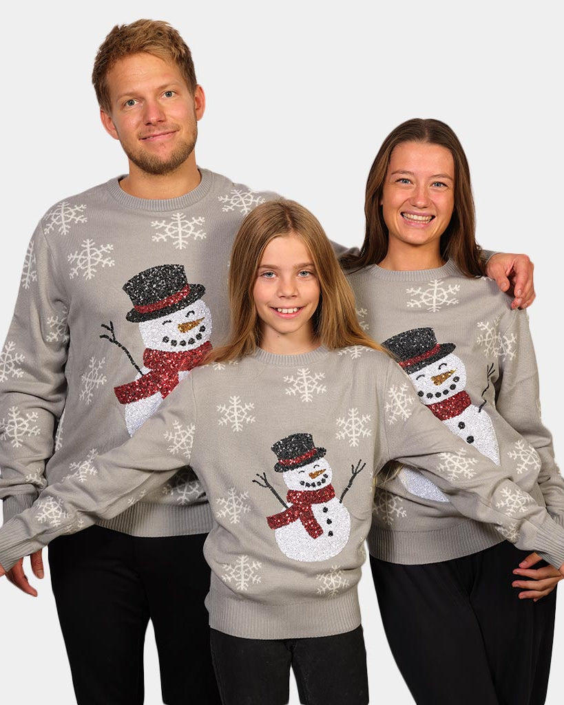 Jersey Navideño familia Gris con Muñeco de Nieve