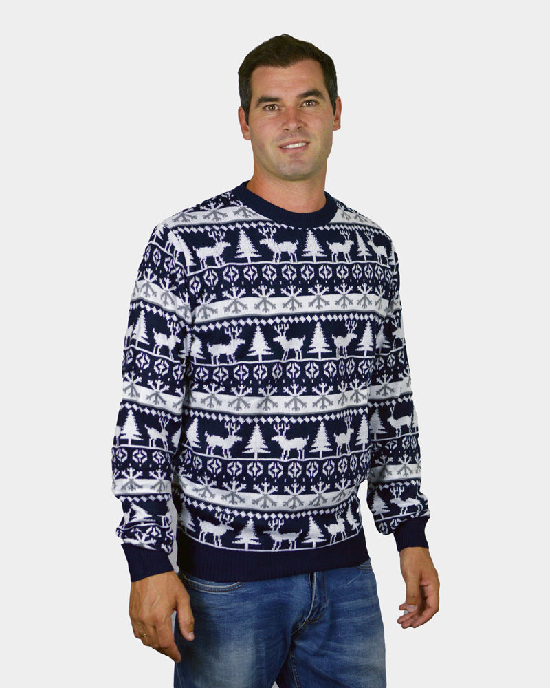 Jersey de Navidad para Familia cenefas de Renos y Árboles Hombre