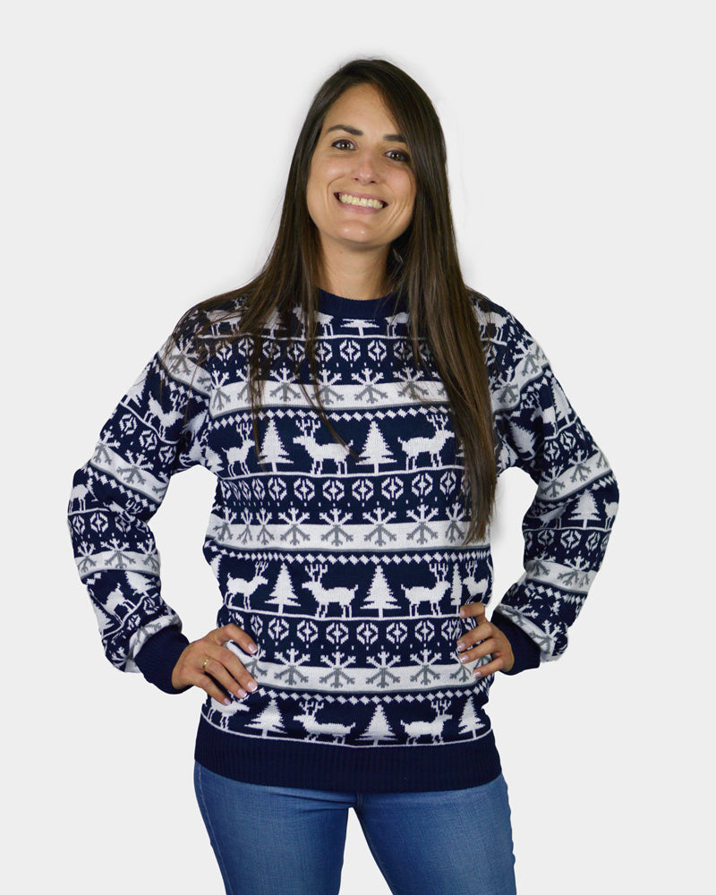 Jersey de Navidad para Familia cenefas de Renos y Árboles Mujer