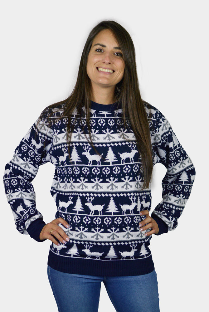 Jersey de Navidad para Familia cenefas de Renos y Árboles Mujer