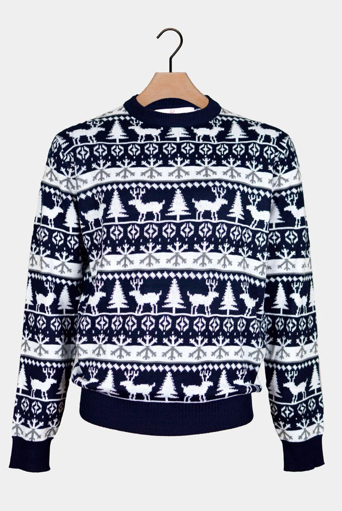 Jersey de Navidad para Hombre Cenefas Renos y Árboles