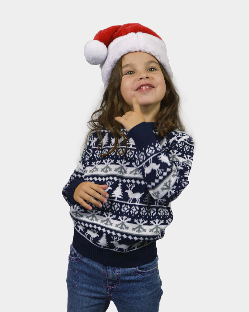 Jersey de Navidad para Familia cenefas de Renos y Árboles Niña