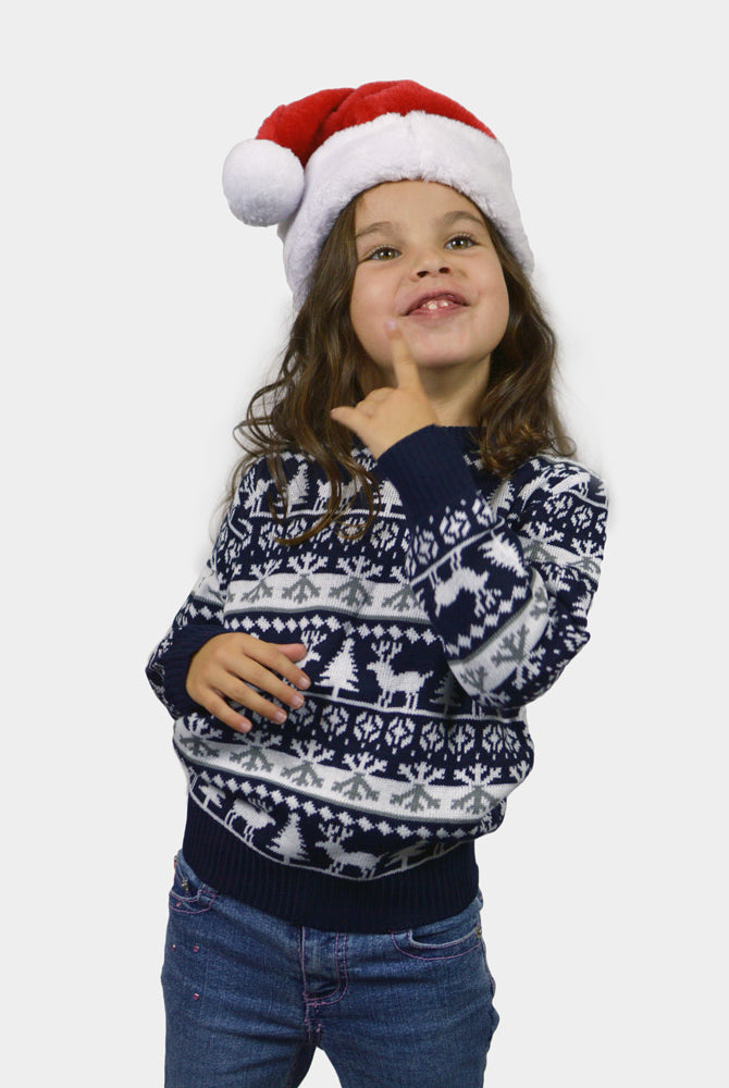 Jersey de Navidad para Niña cenefas de Renos y Árboles
