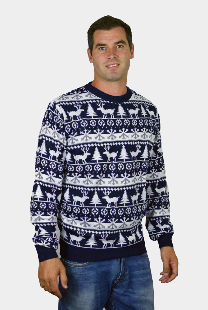 Jersey de Navidad Hombre Cenefas Renos y Árboles