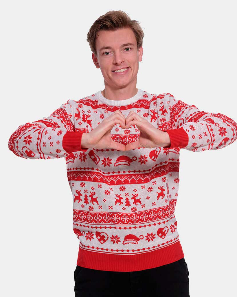 Jersey Navideño Hombre Cenefas Rojo y Blanco