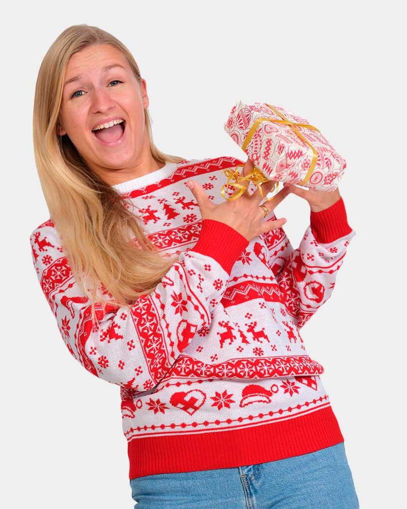 Jersey Navideño Mujer Cenefas Rojo y Blanco