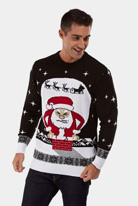 Jersey Navideño Papá Noel atascado en la Chimenea hombre