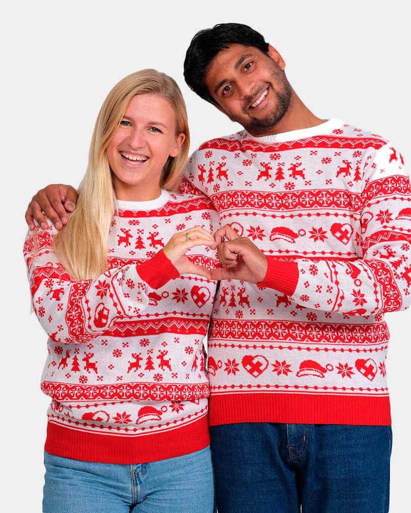 Jersey Navideño Parejas Cenefas Rojo y Blanco
