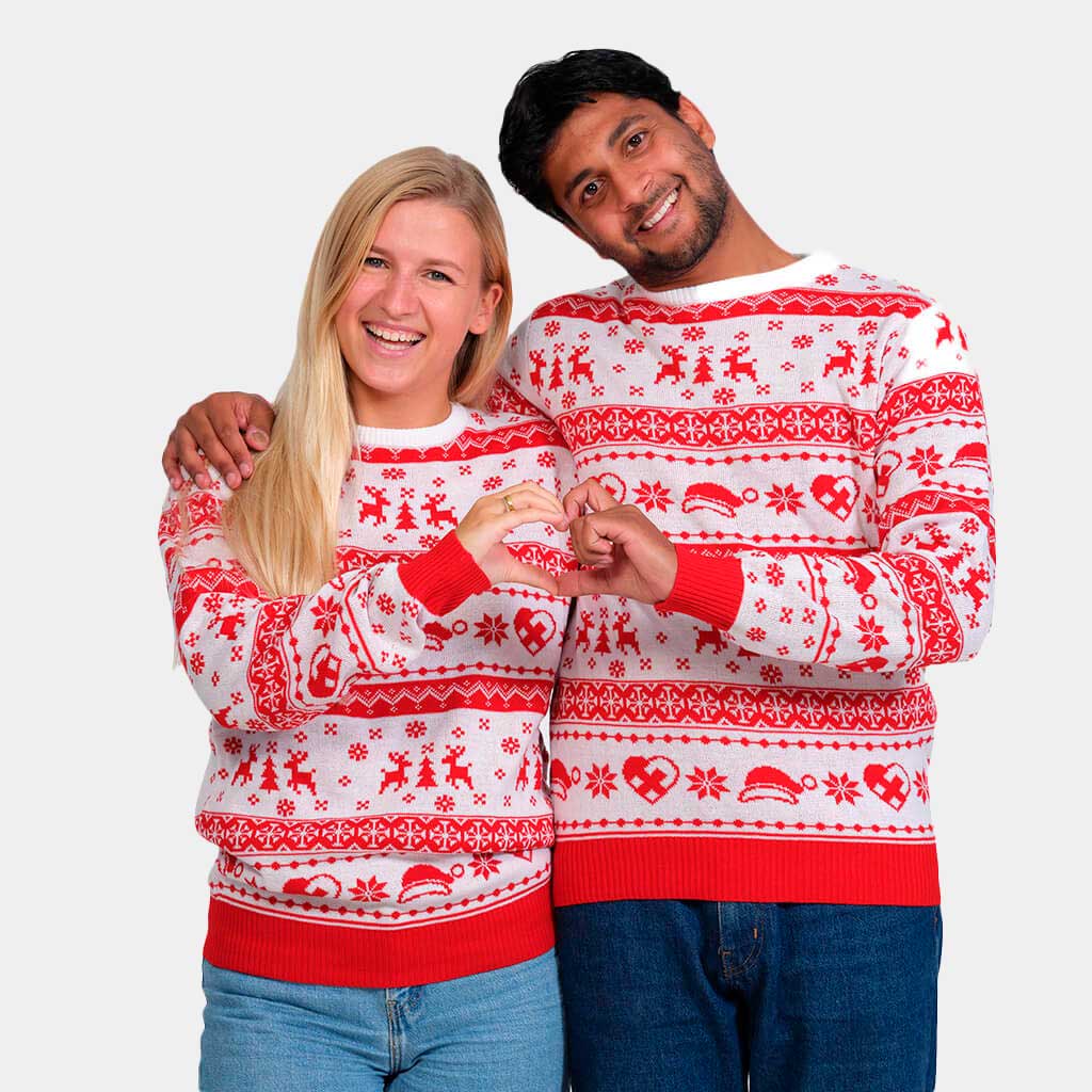 Jersey Navideño Parejas Cenefas Rojo y Blanco