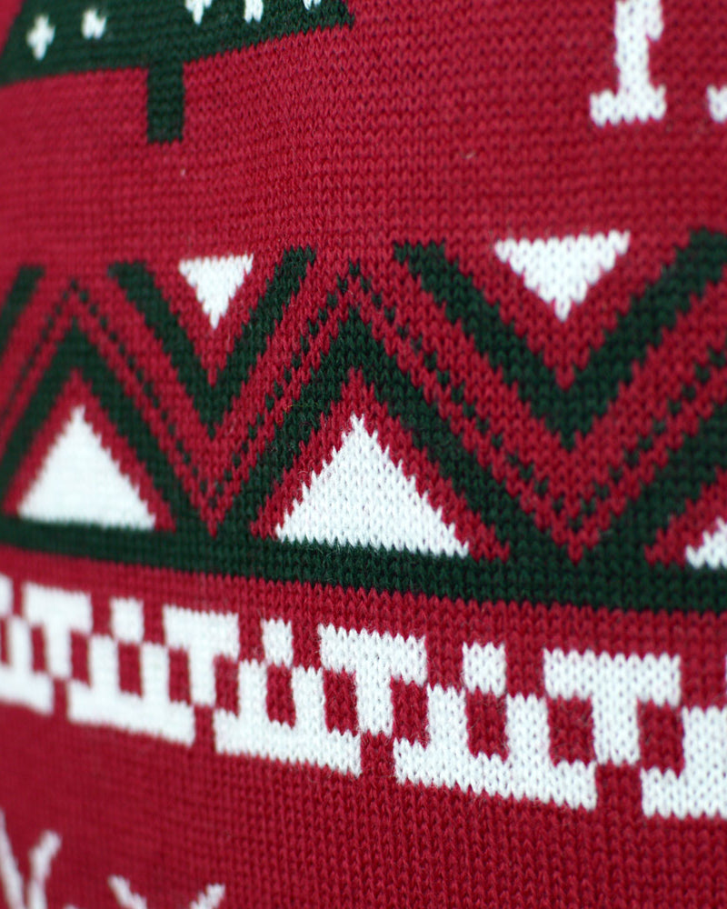 Jersey de Navidad para Familia Rojo Árboles de Navidad y Reno Detalle