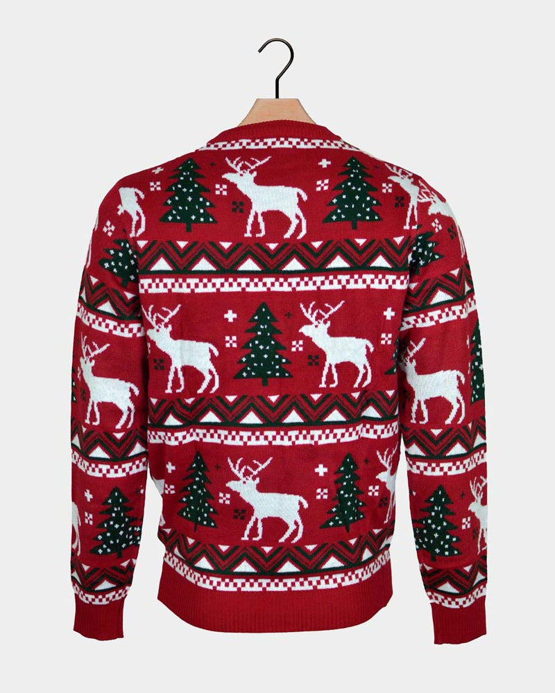 Jersey de Navidad para Familia Rojo Árboles de Navidad y Reno Espalda