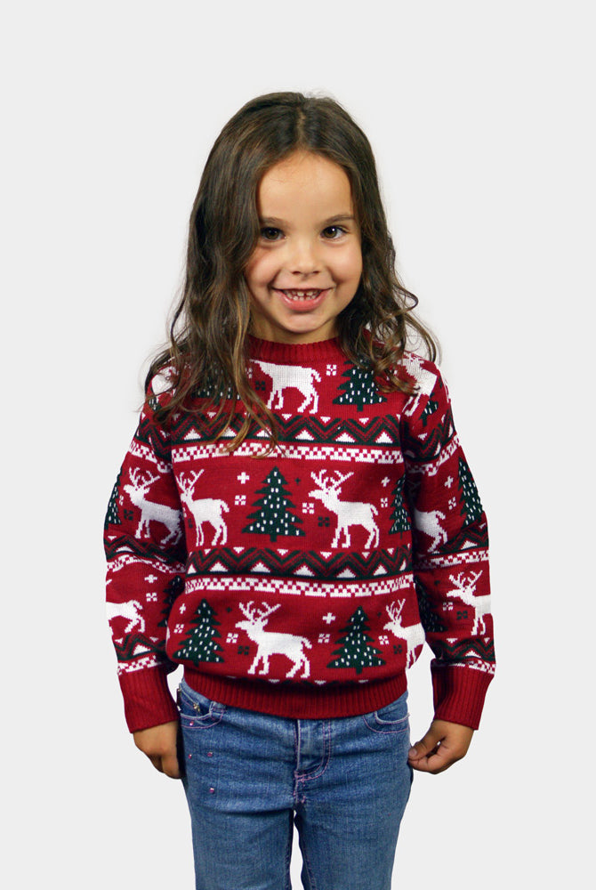 Jersey de Navidad para Niña Rojo Árboles de Navidad y Renos