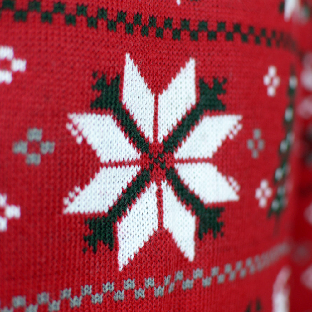Jersey de Navidad para Hombre Rojo Renos, Árboles y Estrellas Polares Detalle