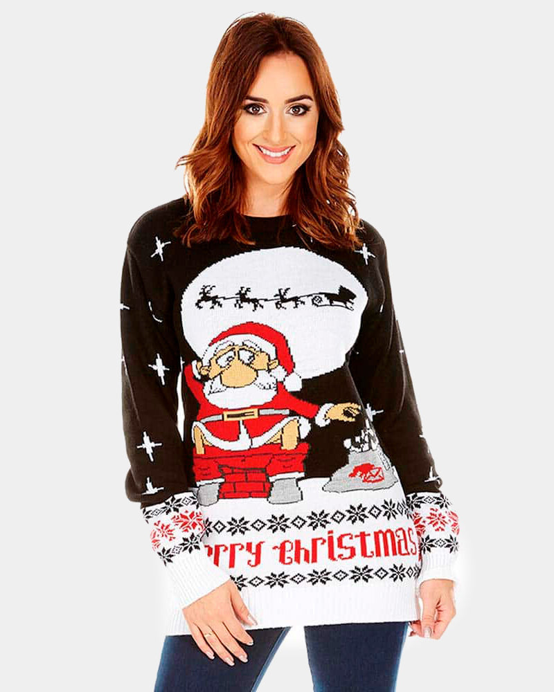 Jersey de Navidad Parejas Santa Descargando Mujer