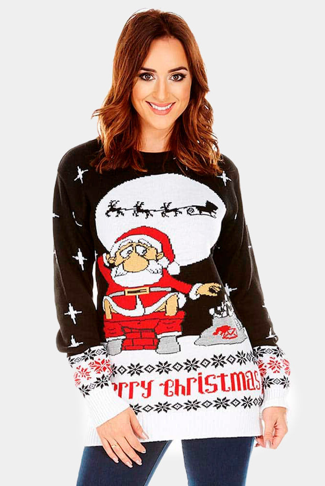Jersey de Navidad Parejas Santa Descargando Mujer