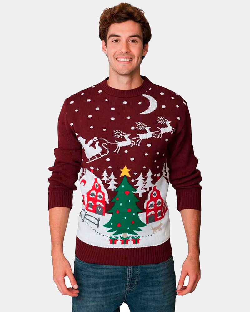 Jersey Navideño hombre Santa en Trineo y Árbol de Navidad