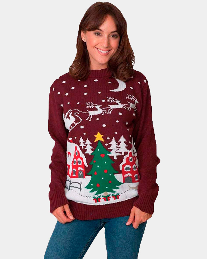 Jersey Navideño Santa en Trineo y Árbol de Navidad mujer