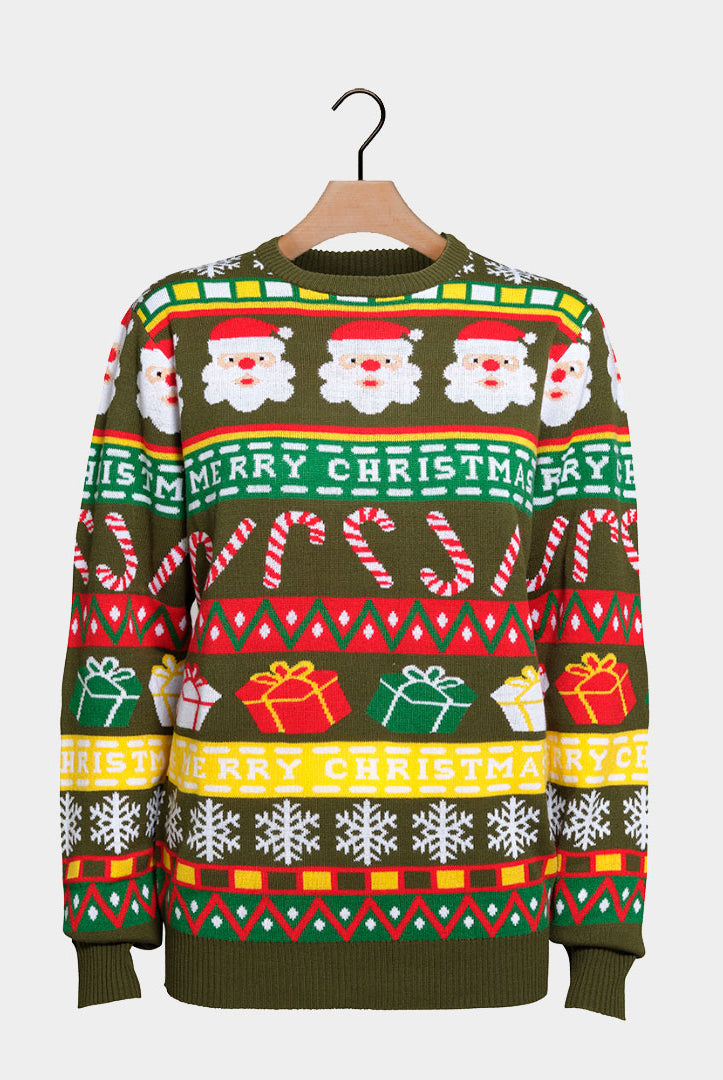 Jersey de Navidad Verde con Santa y Regalos Merry Christmas