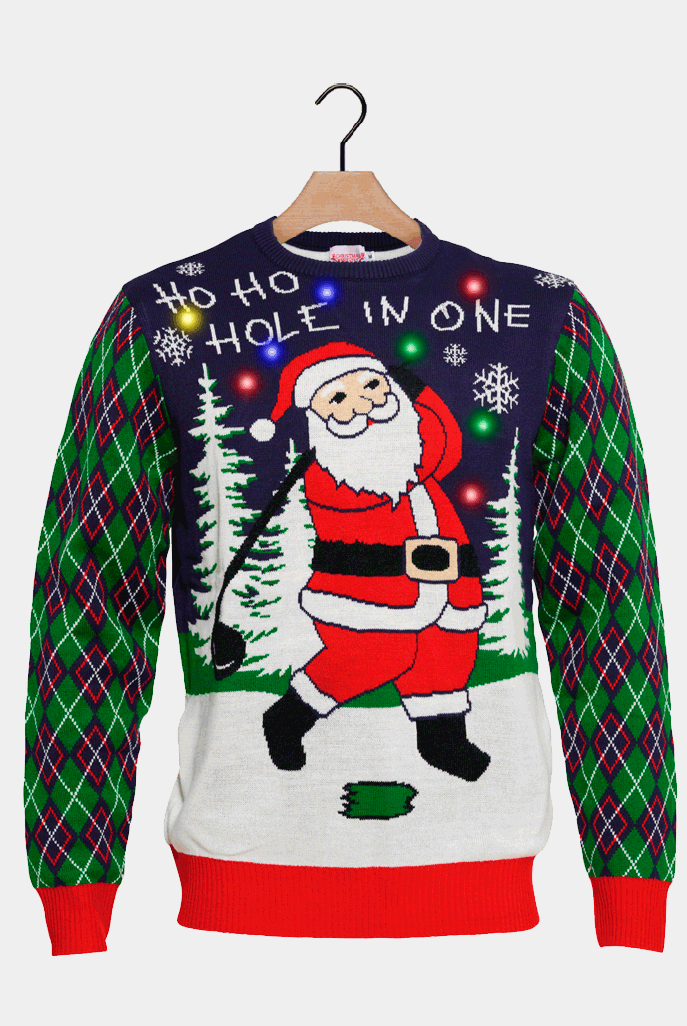 Jersey de Navidad con Luces LED con Santa jugando al Golf