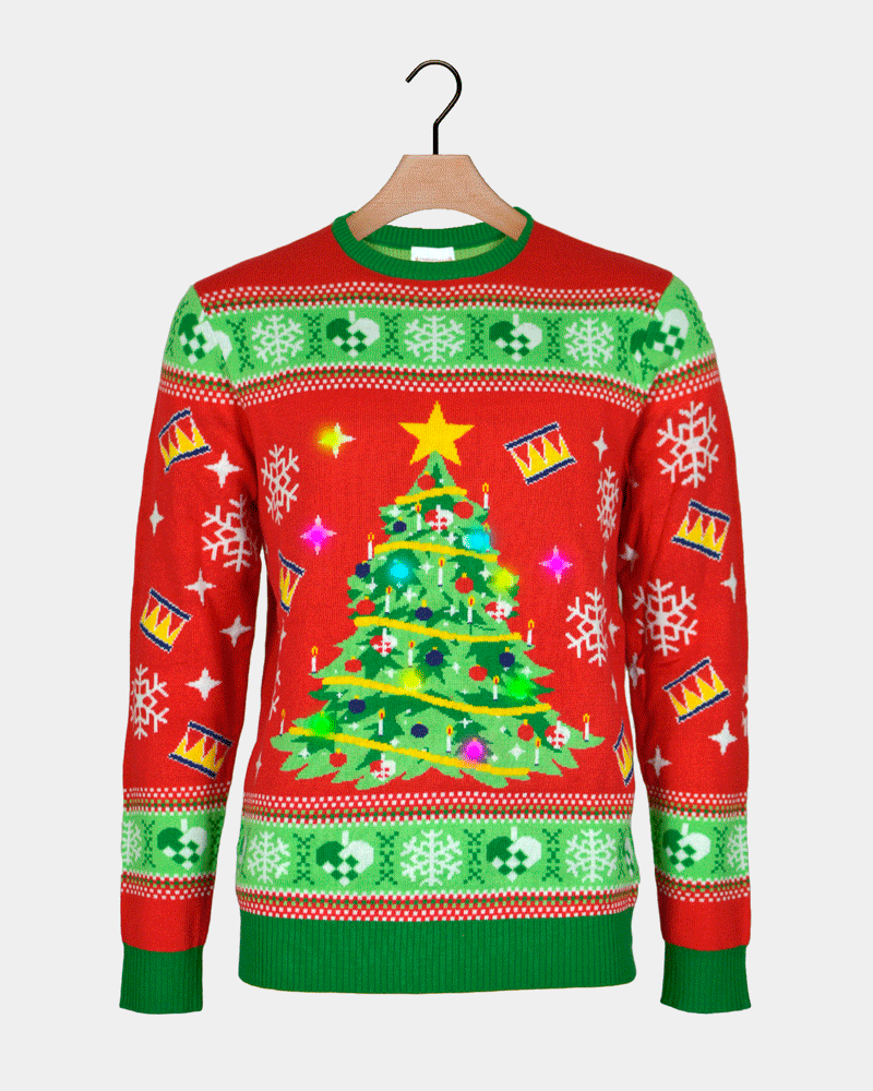 Jersey de Navidad con Luces LED para Niña y Niño Rojo Árbol Navidad