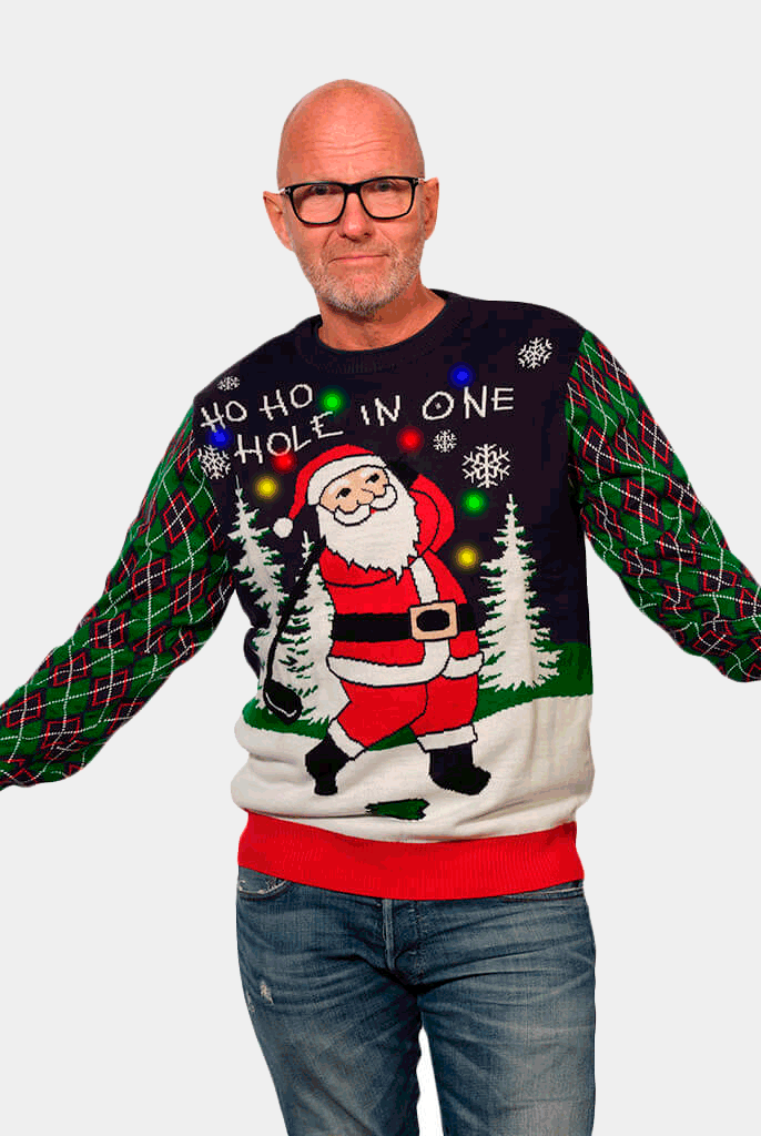 Jersey de Navidad con Luces LED para Hombre con Santa jugando al Golf