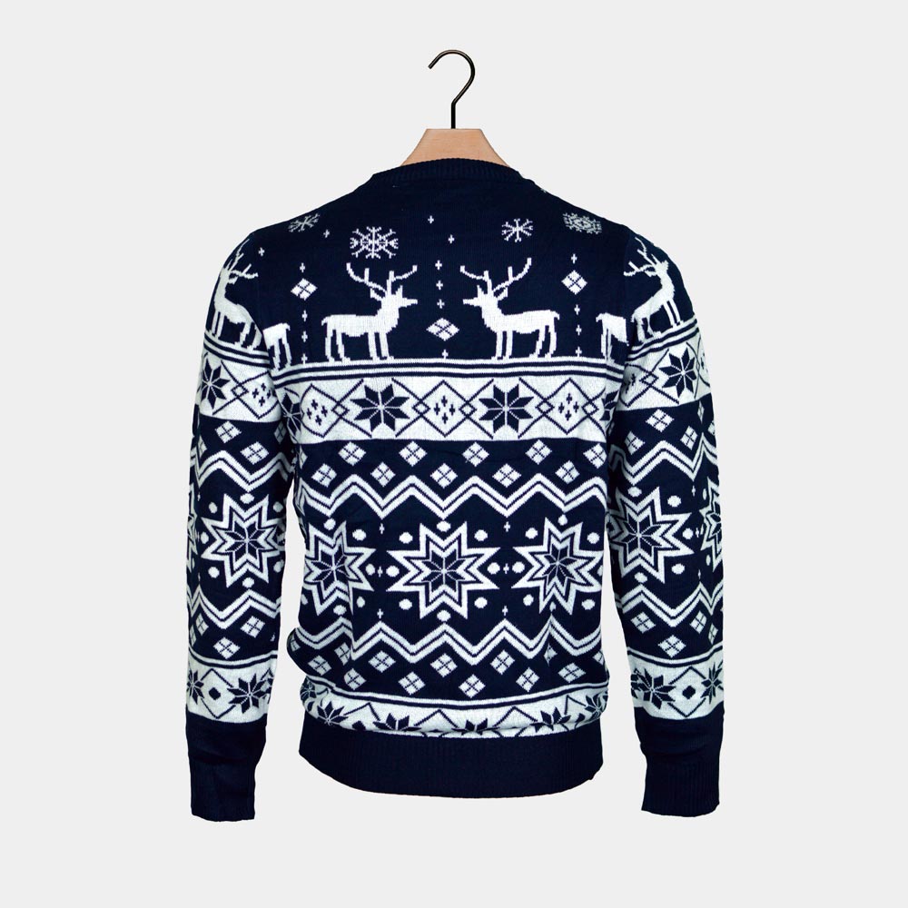 Jersey Navideño Parejas con Renos y Estrellas Azul Nordic Espalda