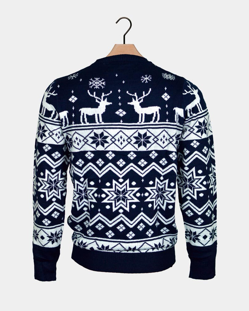 Jersey Navideño para Familia con Renos y Estrellas Azul Nordic Espalda