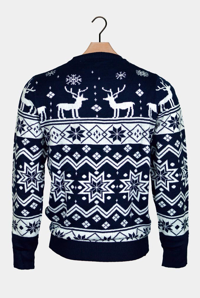 Jersey Navideño para Familia con Renos y Estrellas Azul Nordic Espalda