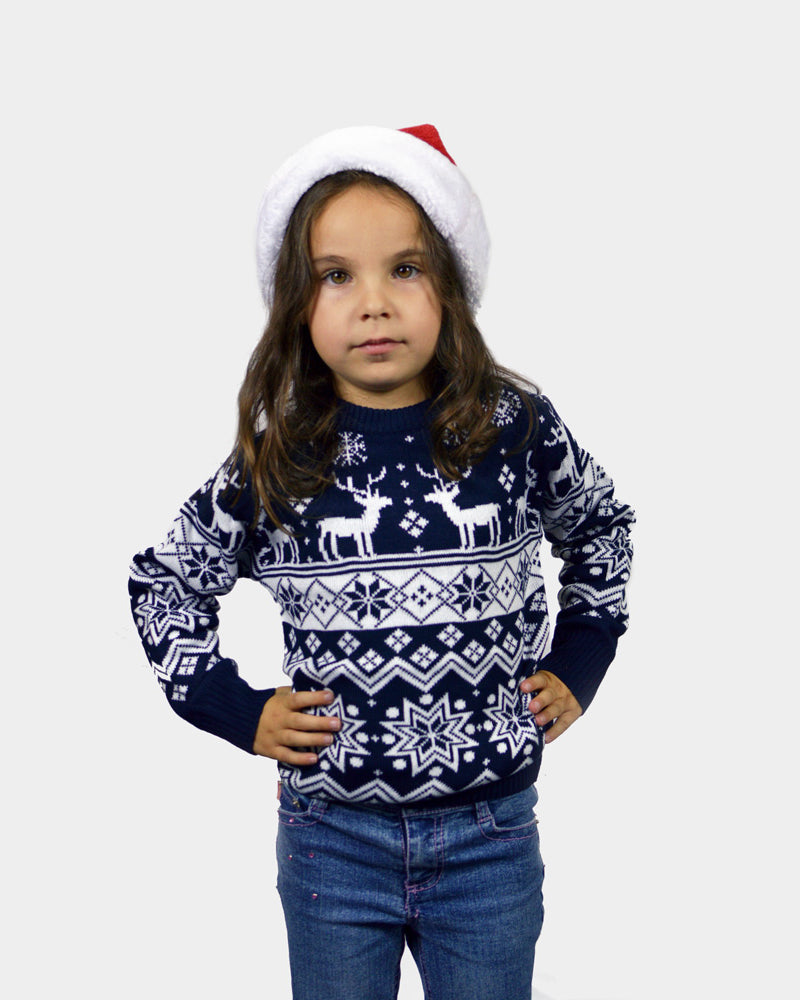 Jersey Navideño para Familia con Renos y Estrellas Azul Nordic