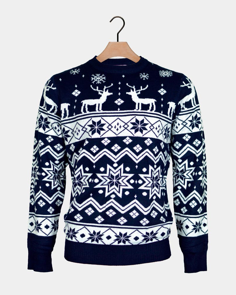 Jersey Navideño para Niña y Niño con Renos y Estrellas Azul Nordic