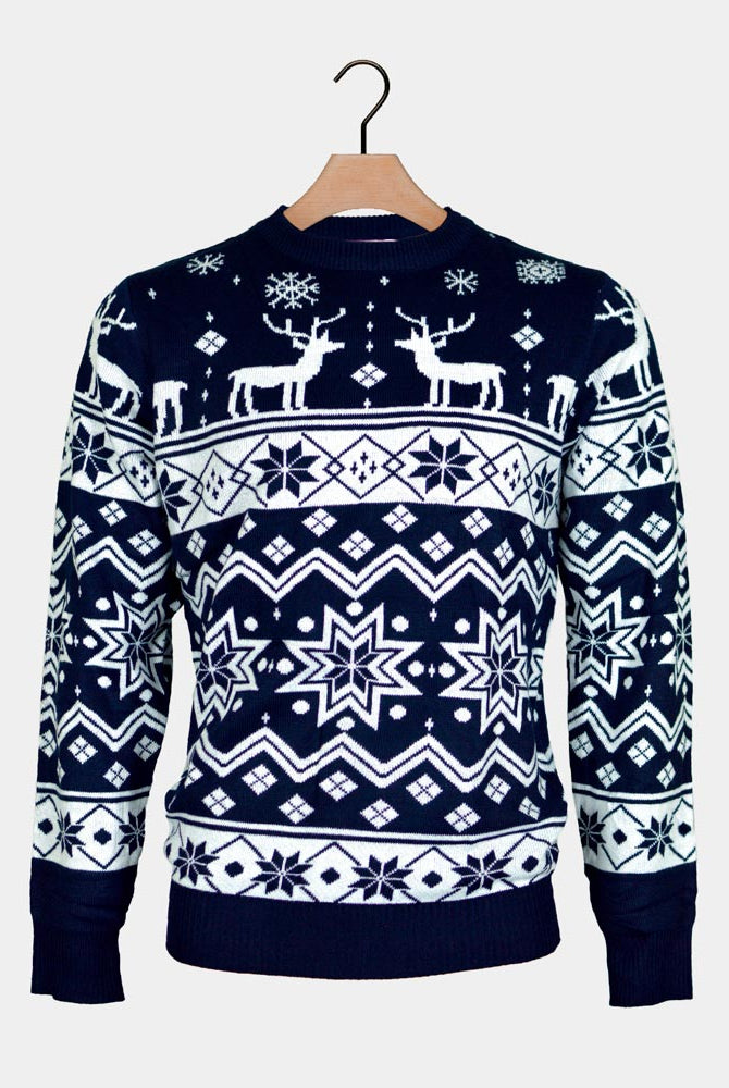 Jersey Navideño para Niña y Niño con Renos y Estrellas Azul Nordic