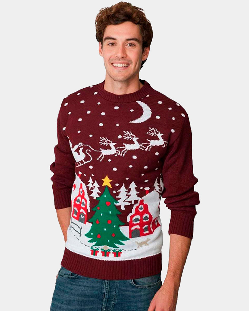 Jersey Navideño hombre Santa en Trineo y Árbol de Navidad