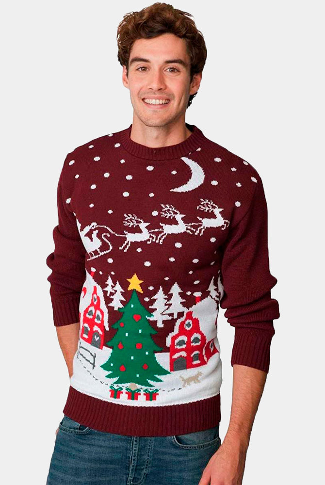 Jersey Navideño hombre Santa en Trineo y Árbol de Navidad