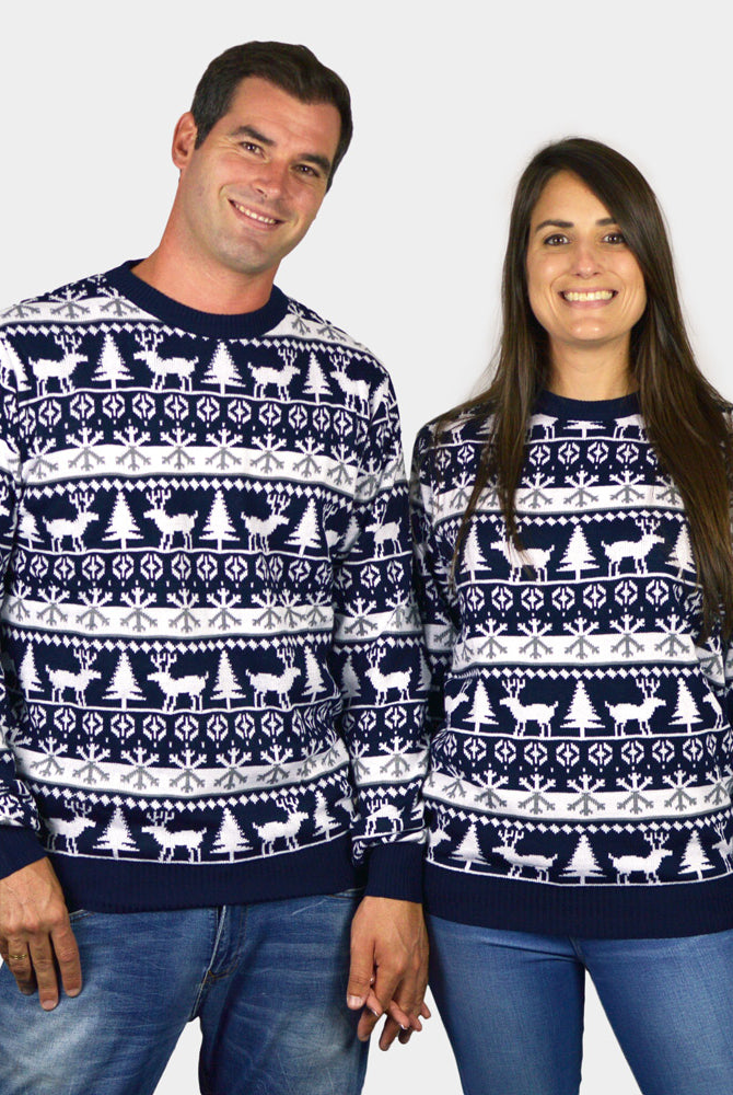 Jersey de Navidad Parejas Cenefas Renos y Árboles
