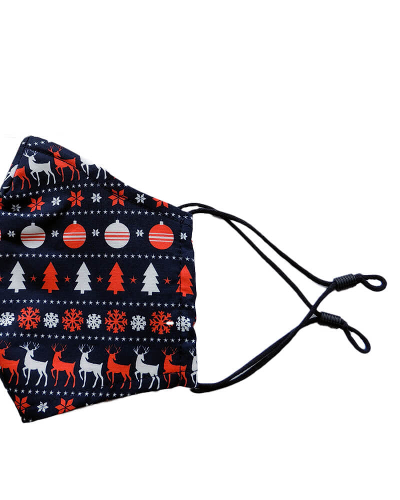 Mascarilla Navideña JN Azul y Roja Cenefa Lateral