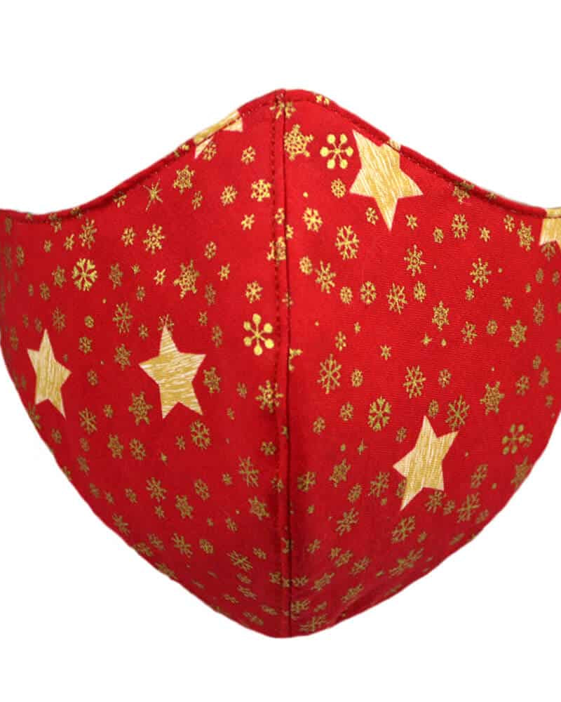 Mascarilla Navideña Roja y Estrellas Doradas