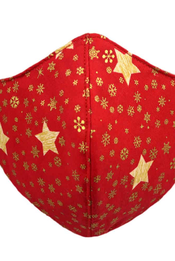 Mascarilla Navideña Roja y Estrellas Doradas