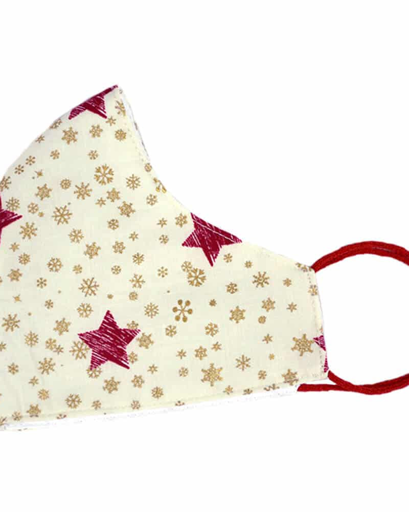 Mascarilla de Navidad Blanca y Estrellas Rojas